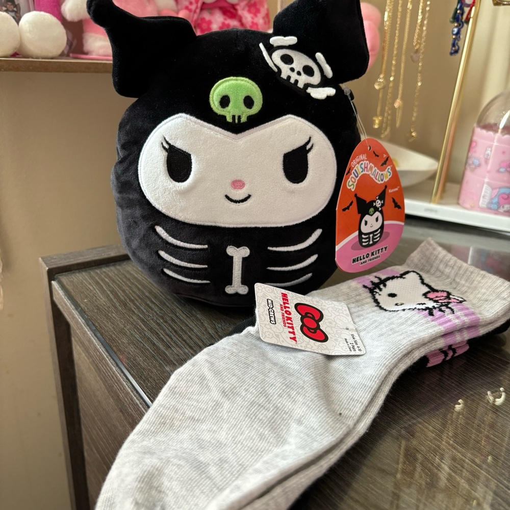Halloween Kuromi Squishmallow & 2 pack crew socks